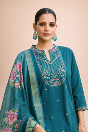Teal Heritage Embroidered 3-Piece Set